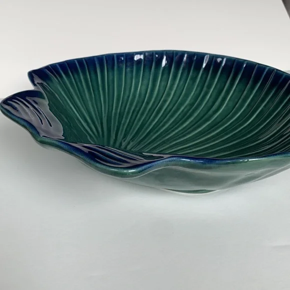 Olfaire Pottery 12” Blue Green Shell Bowl - Picture 2 of 11